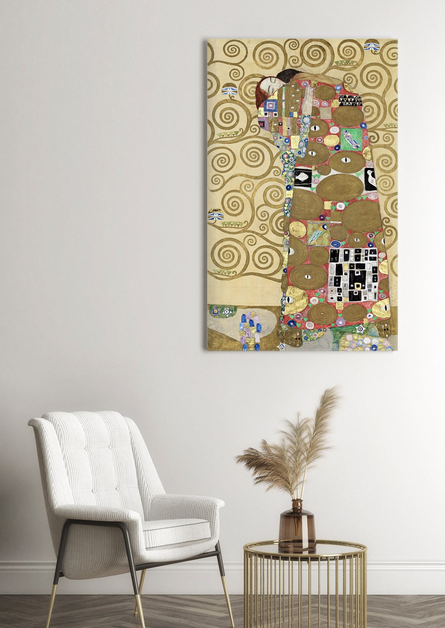 Gustav Klimt Fulfillment Stretched Canvas Wall Art, Gustav Klimt Vintage Art Nouveau Print, Romantic Classic Klimt Art, Ready to Hang