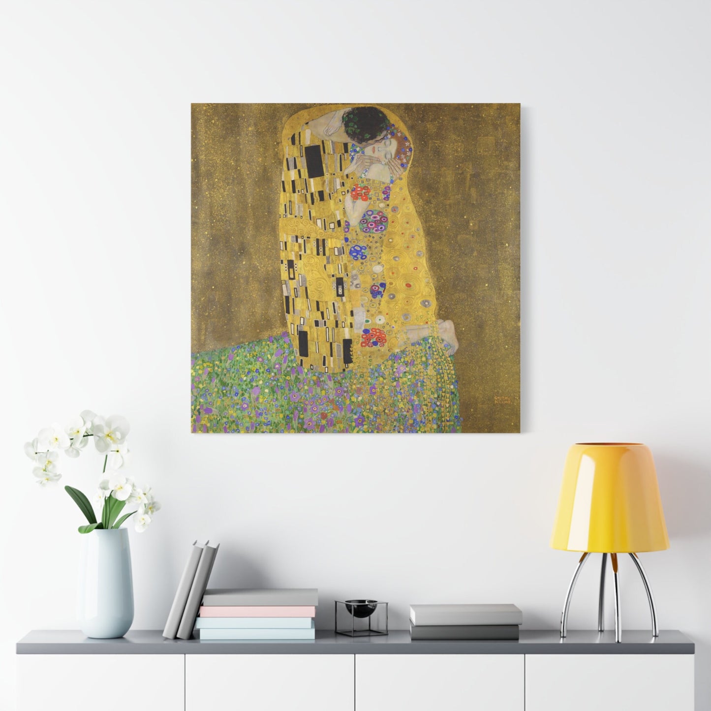 The Kiss Gustav Klimt Stretched Canvas Wall Art, Gustav Klimt Reproduction Romantic Wall Art, Vintage Art Nouveau Print, Ready to Hang