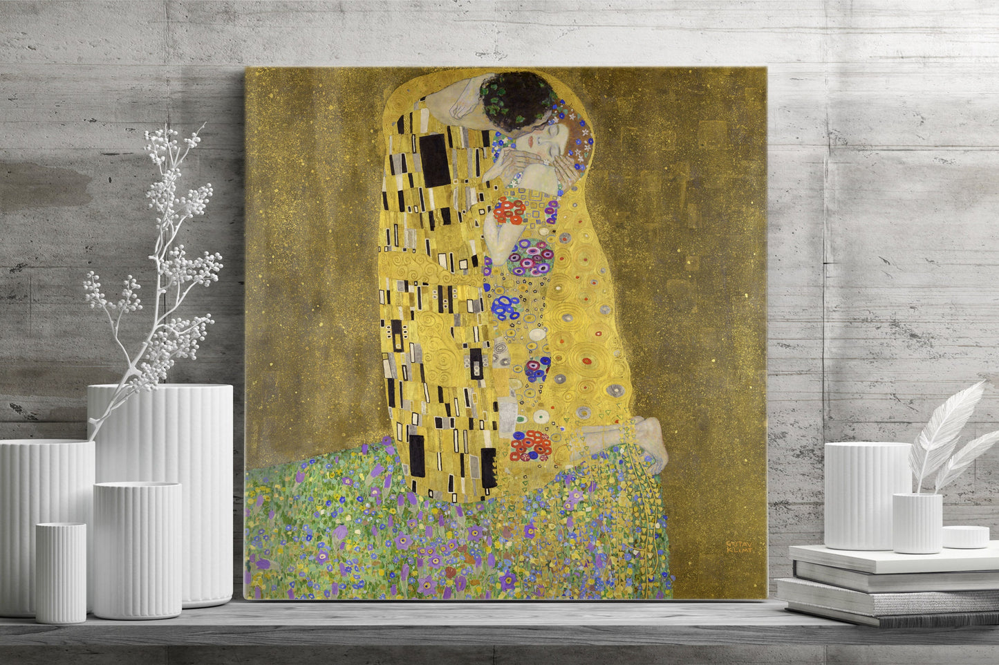 The Kiss Gustav Klimt Stretched Canvas Wall Art, Gustav Klimt Reproduction Romantic Wall Art, Vintage Art Nouveau Print, Ready to Hang