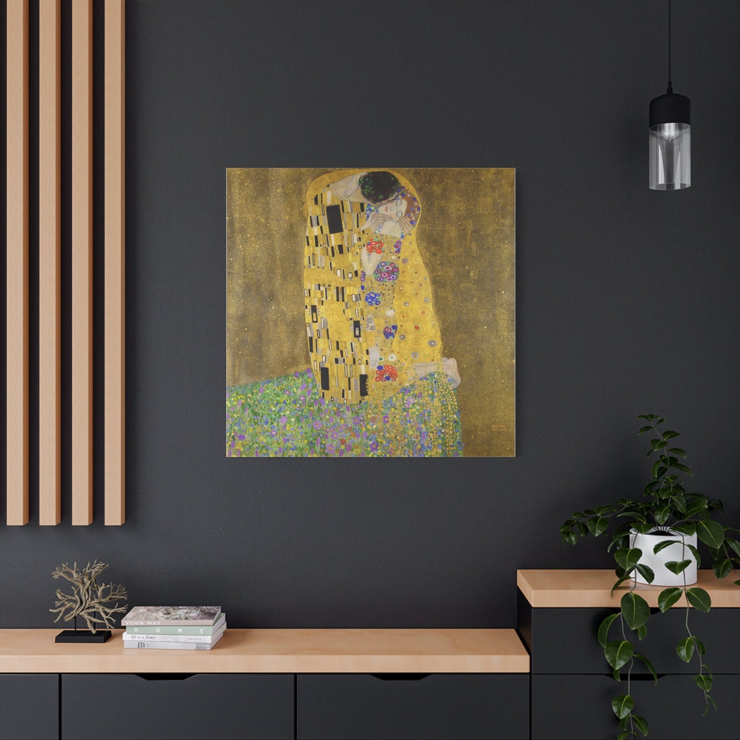 The Kiss Gustav Klimt Stretched Canvas Wall Art, Gustav Klimt Reproduction Romantic Wall Art, Vintage Art Nouveau Print, Ready to Hang