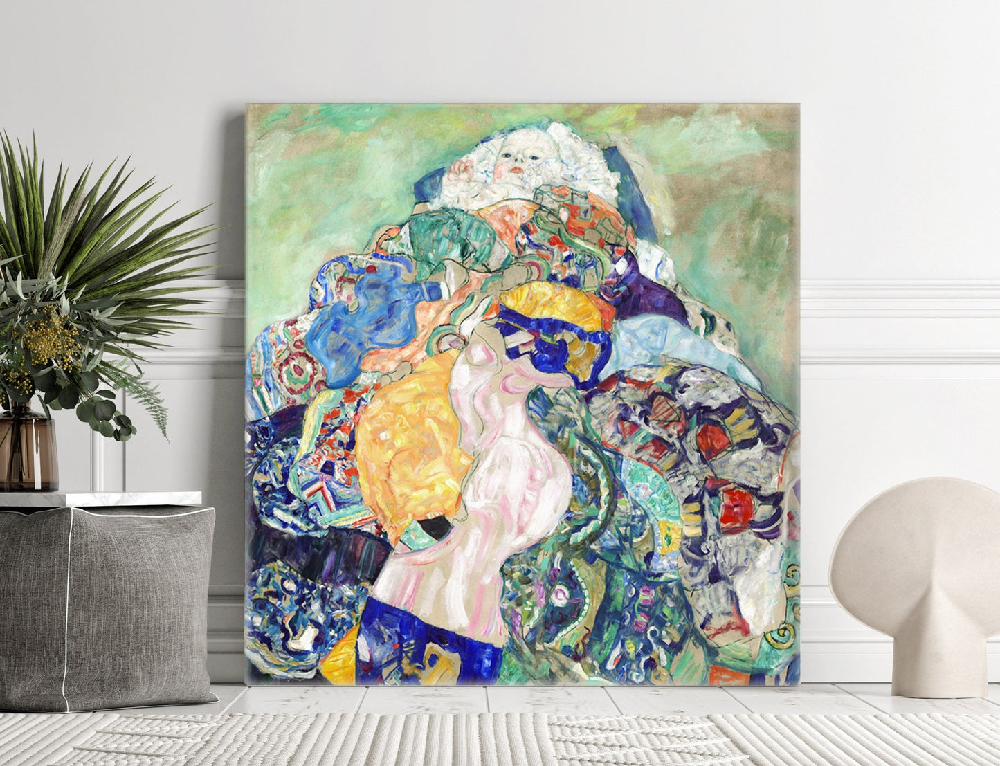 Gustav Klimt Baby Cradle Stretched Canvas Wall Art, Gustav Klimt Romantic Wall Art, Art Nouveau Reproduction Ready to Hang Canvas Print