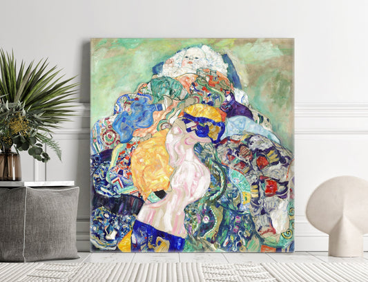 Gustav Klimt Baby Cradle Stretched Canvas Wall Art, Gustav Klimt Romantic Wall Art, Art Nouveau Reproduction Ready to Hang Canvas Print