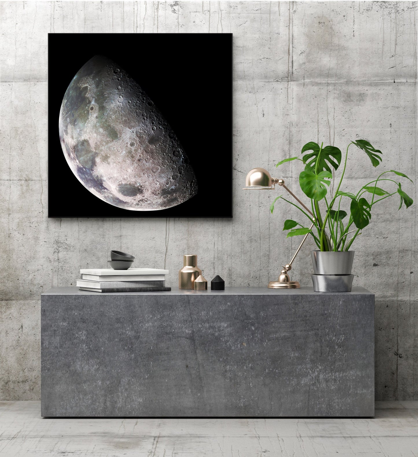 Moon North Polar Mosaic NASA Stretched Canvas Print, Moon Surface Space Telescope Images, Cosmic Space Celestial Telescope Canvas Print