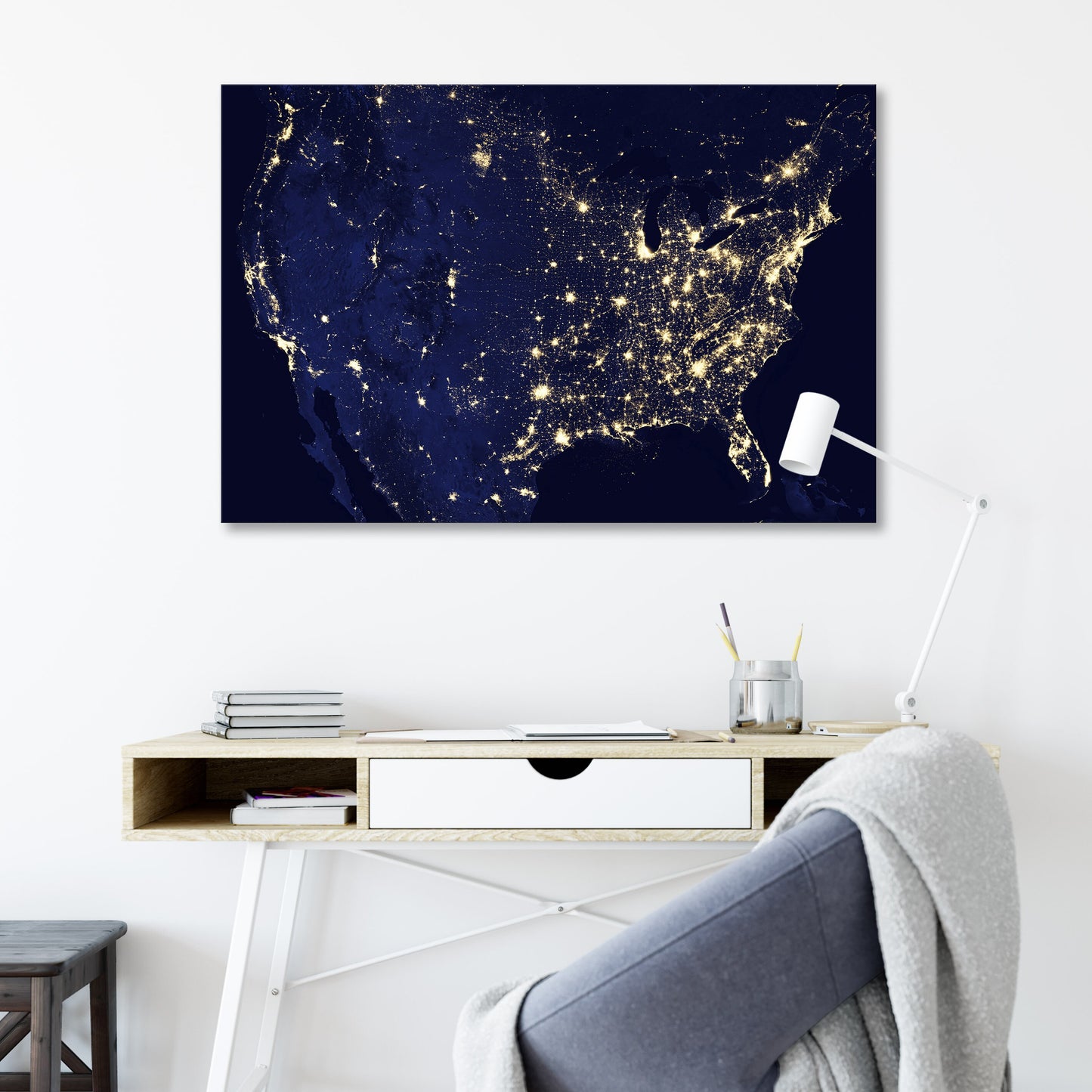 United States of America at Night View Canvas Print, Satellite Image Print, NASA Print Space Art, Lights Sky Space Telescope Images Print