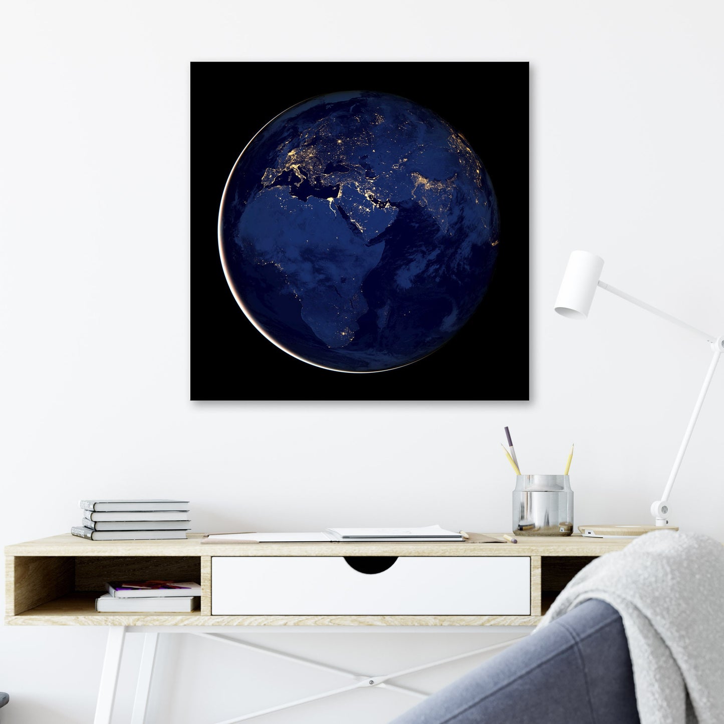 Earth Night View Satellite Image Stretched Canvas Print, World Map Earth from Space Telescope Print, Globes from Space Telescope Images