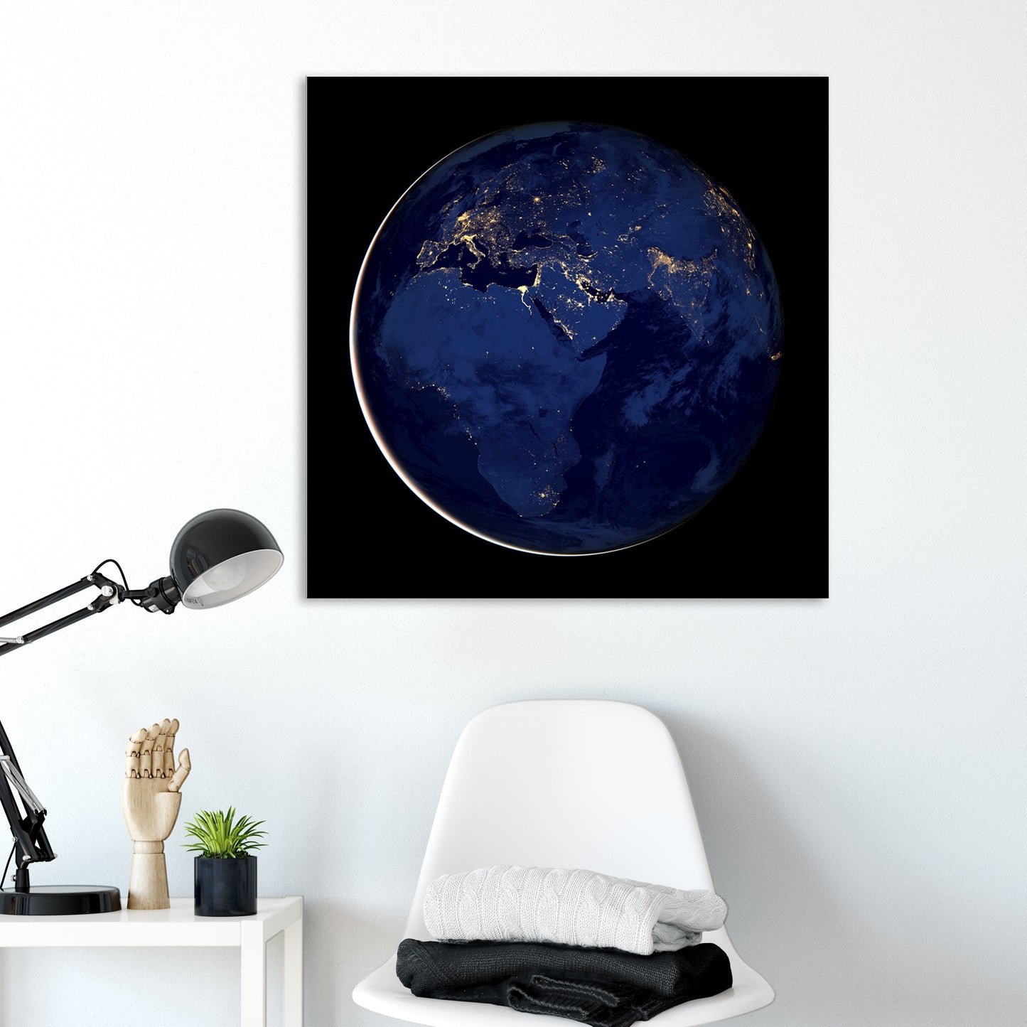 Earth Night View Satellite Image Stretched Canvas Print, World Map Earth from Space Telescope Print, Globes from Space Telescope Images