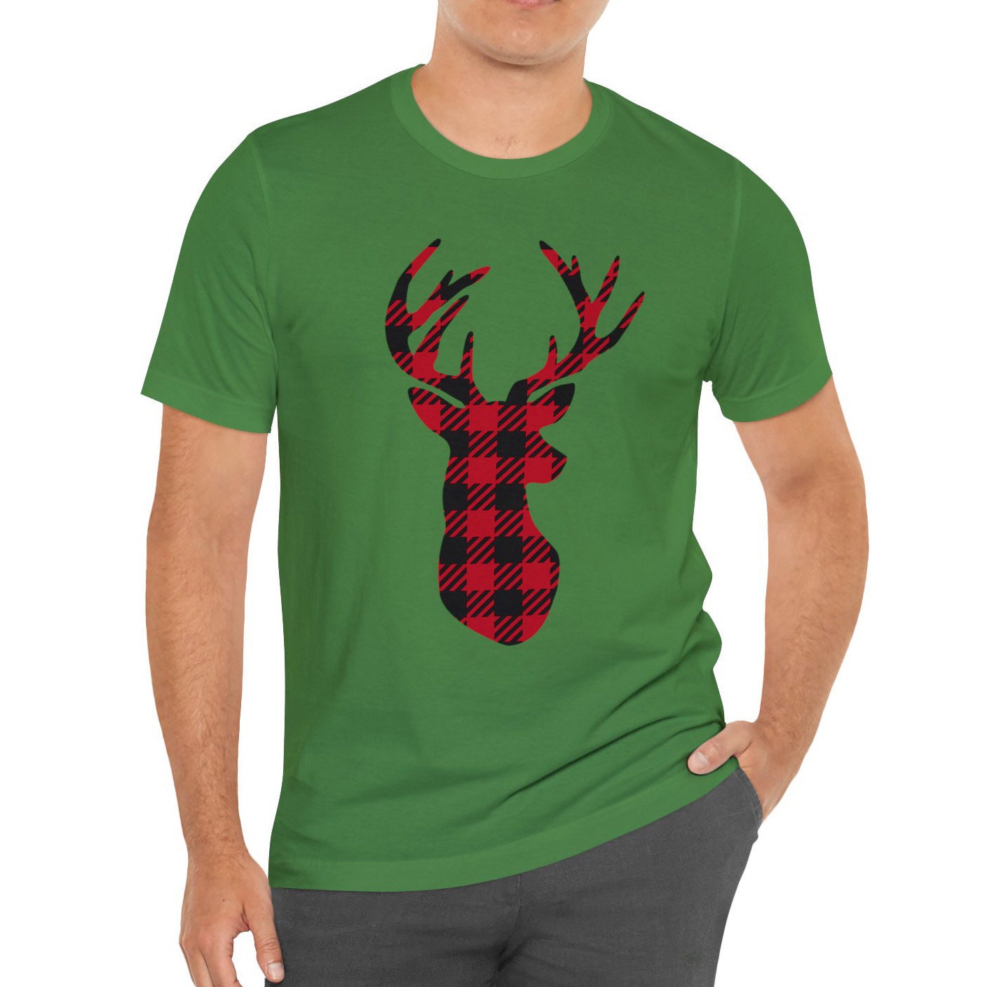 Christmas Plaid Pattern Reindeer T-shirt, Holiday T-shirt, Christmas Tee, Christmas Buffalo Plaid Reindeer, Christmas Holiday Gift Shirt