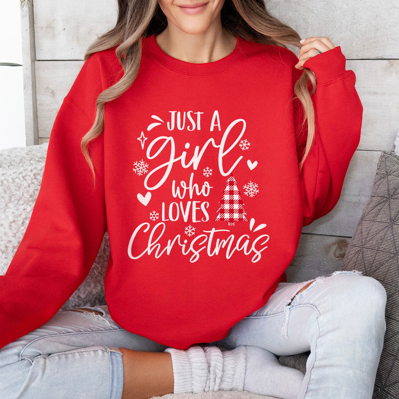 Christmas Gift Sweatshirt, Holidays Gift Sweatshirt, Just a Girl who loves Christmas Sweatshirt, Unisex Heavy Blend Sweatshirt, Gift for Her