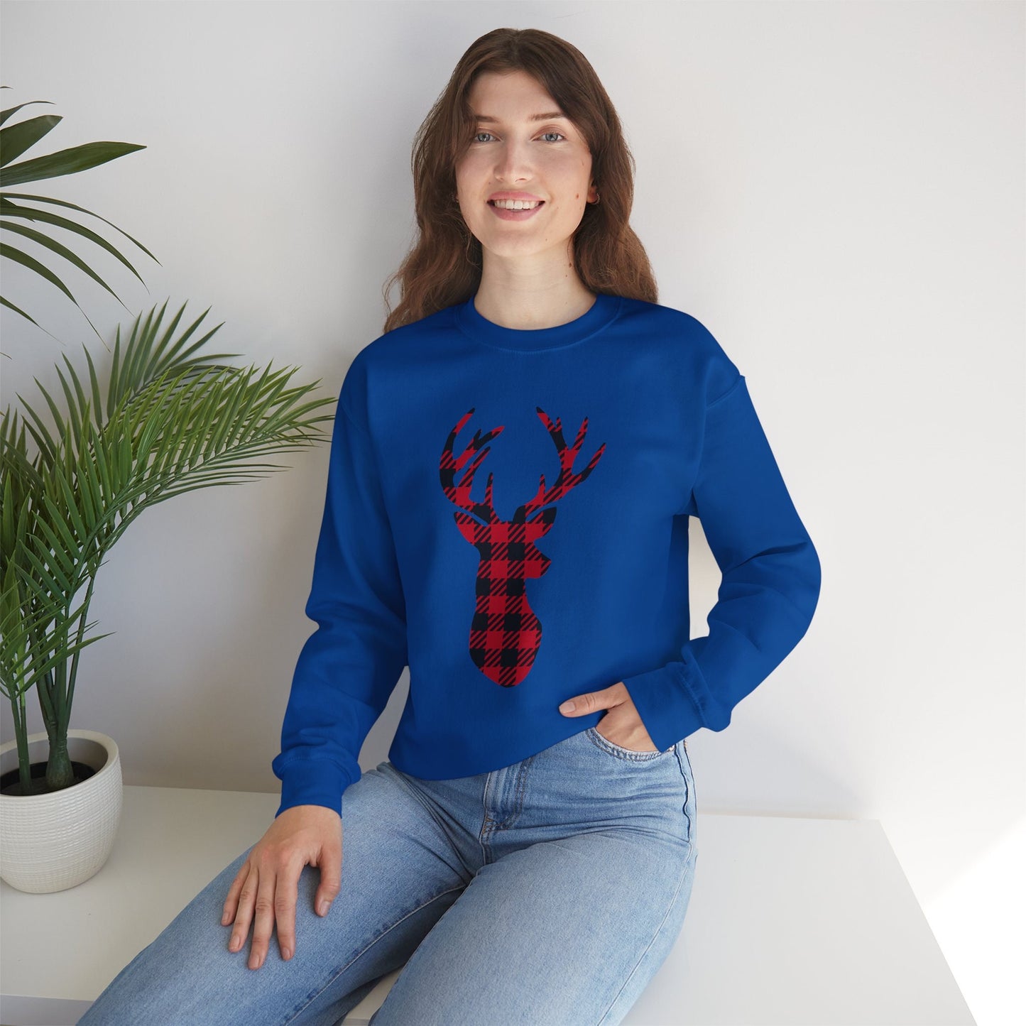 Christmas Plaid Pattern Reindeer Sweatshirt, Holidays Gift Sweatshirt, Buffalo Plaid Pattern Sweatshirt, Reindeer Sweatshirt, Gift for Her