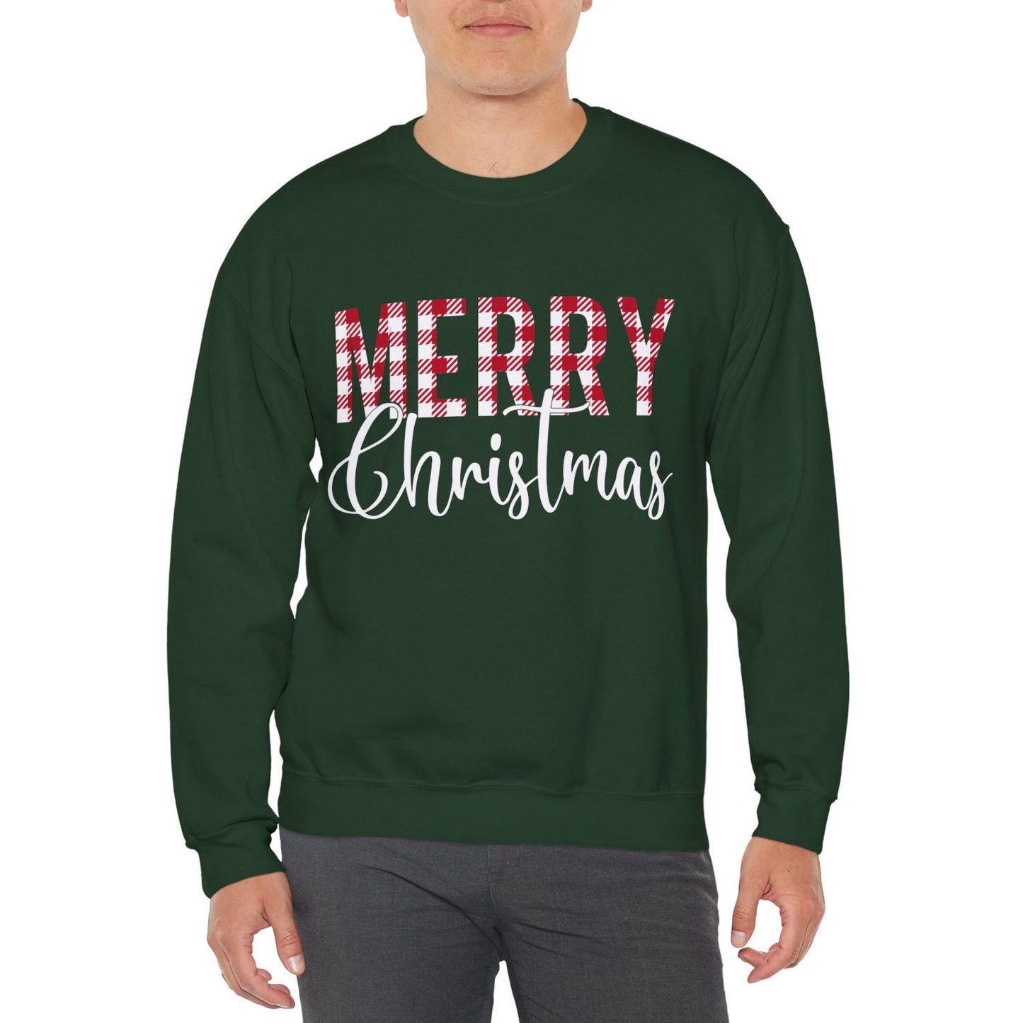 Merry Christmas Sweatshirt, Plaid Pattern Holidays Gift Sweatshirt, Santa Shirt, Unisex Heavy Blend Sweatshirt, Gift for Her, Gift for Him