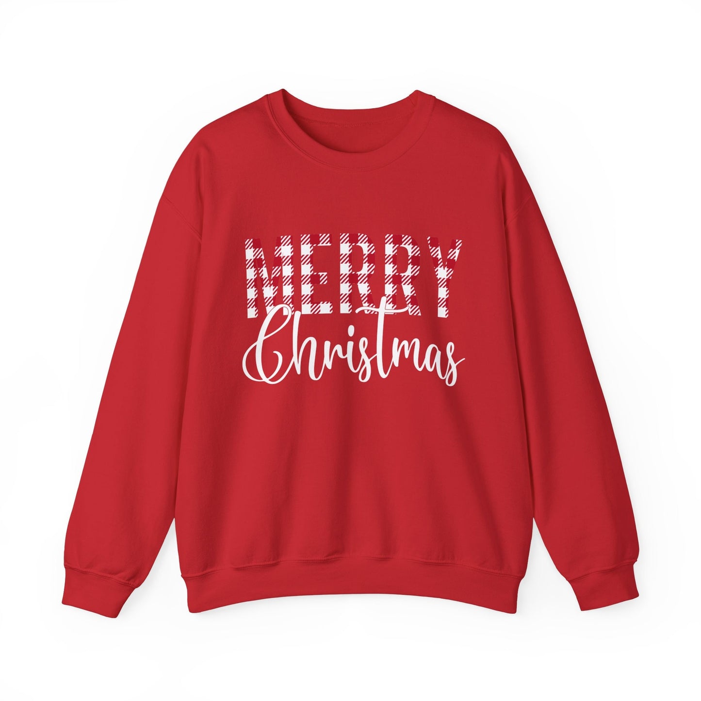 Merry Christmas Sweatshirt, Plaid Pattern Holidays Gift Sweatshirt, Santa Shirt, Unisex Heavy Blend Sweatshirt, Gift for Her, Gift for Him