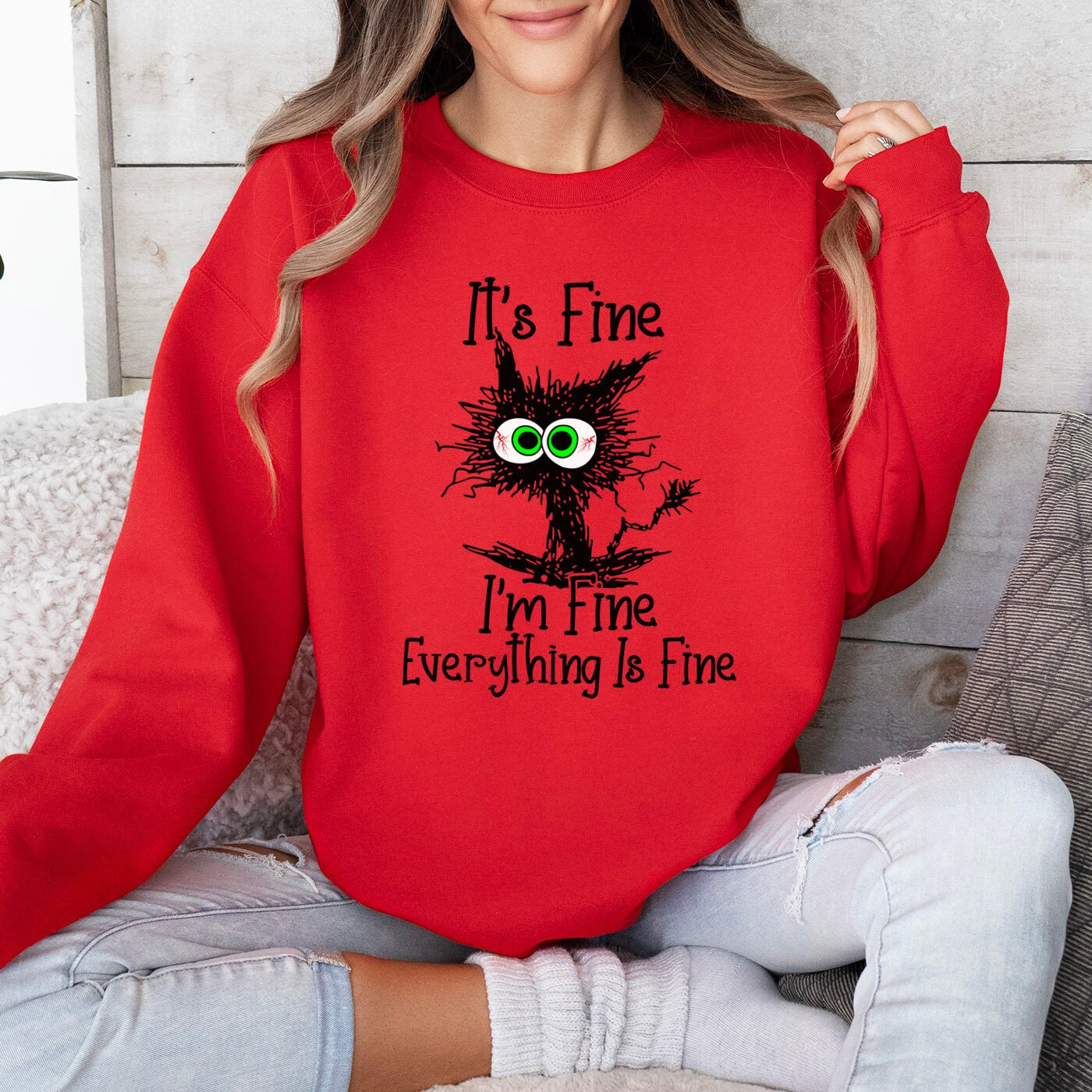 Sweat-shirt It's Fine I'm Fine Everything Is Fine, T-shirt It's Fine Cat, T-shirt sarcastique drôle de chat, Sweat-shirt I'm Fine Cat, T-shirt cadeau