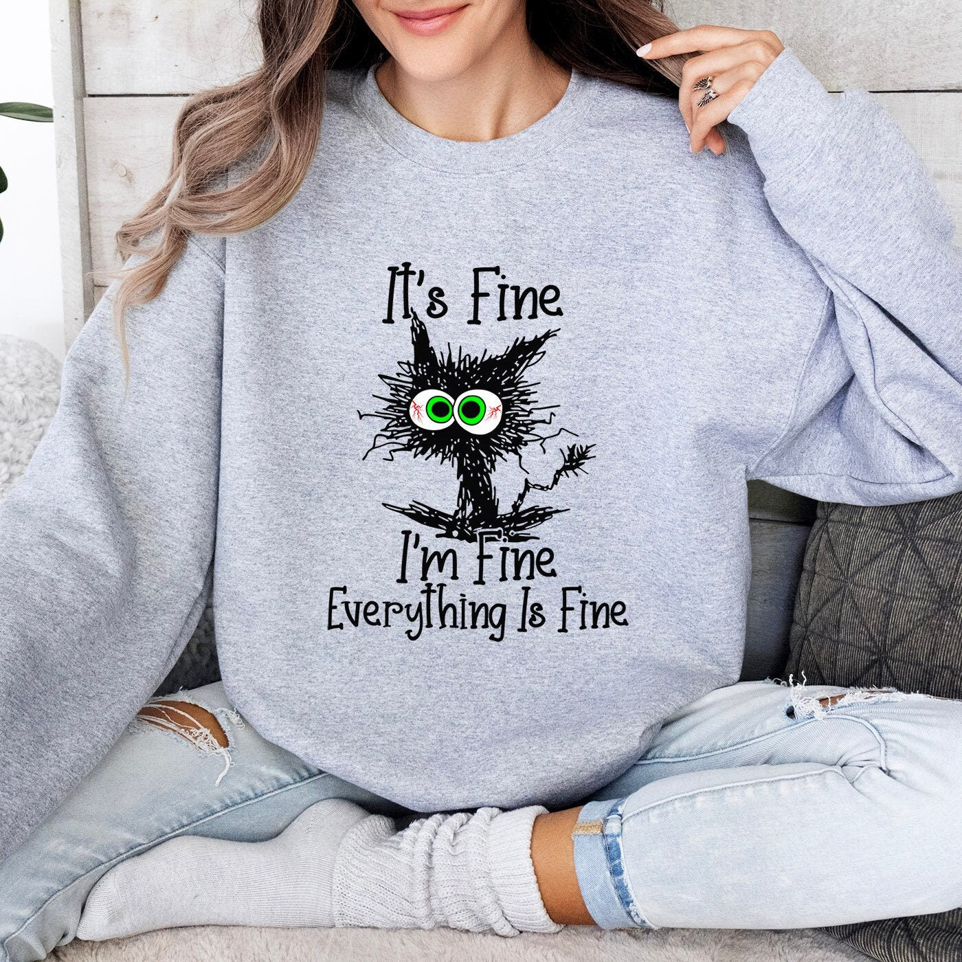 Sweat-shirt It's Fine I'm Fine Everything Is Fine, T-shirt It's Fine Cat, T-shirt sarcastique drôle de chat, Sweat-shirt I'm Fine Cat, T-shirt cadeau