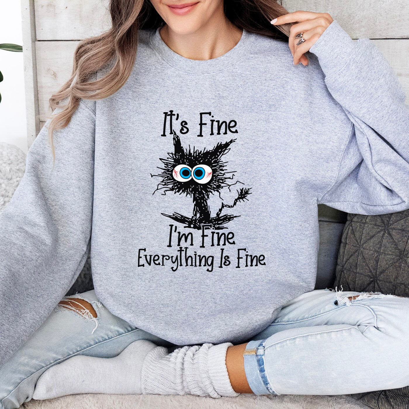 Sweat-shirt It's Fine Everything's Fine, Sweat-shirt It's Fine I'm Fine Cat, T-shirt sarcastique drôle de chat, Sweat-shirt cadeau I'm Fine Cat