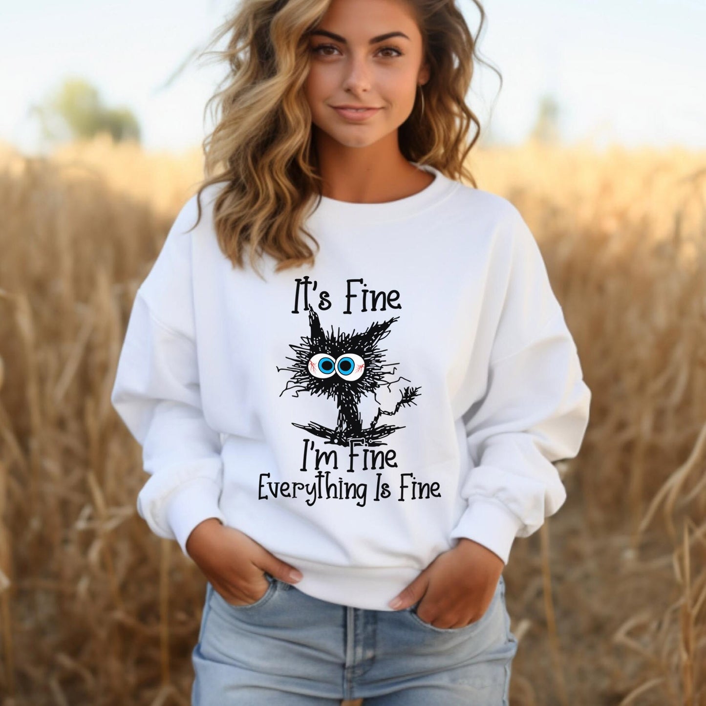 Sweat-shirt It's Fine Everything's Fine, Sweat-shirt It's Fine I'm Fine Cat, T-shirt sarcastique drôle de chat, Sweat-shirt cadeau I'm Fine Cat