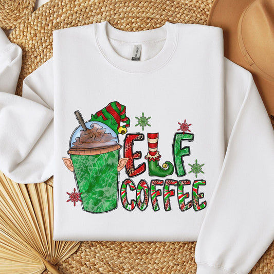 Sweat-shirt elfe, sweat-shirt de Noël, t-shirt drôle de café elfe, sweat-shirt cadeau de vacances, sweat-shirt unisexe de Noël, cadeau pour elle, cadeau pour lui