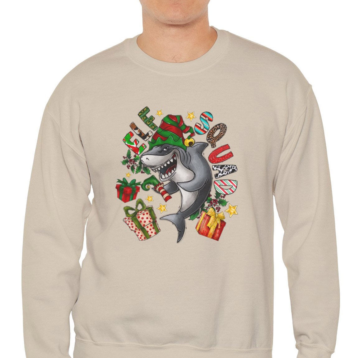 Elf Squad Funny Christmas Sweatshirt, Funny Shark Shirt, Holidays Gift Sweatshirt, Xmas Unisex Gift Sweatshirt, Gift for Her, Gift for Him