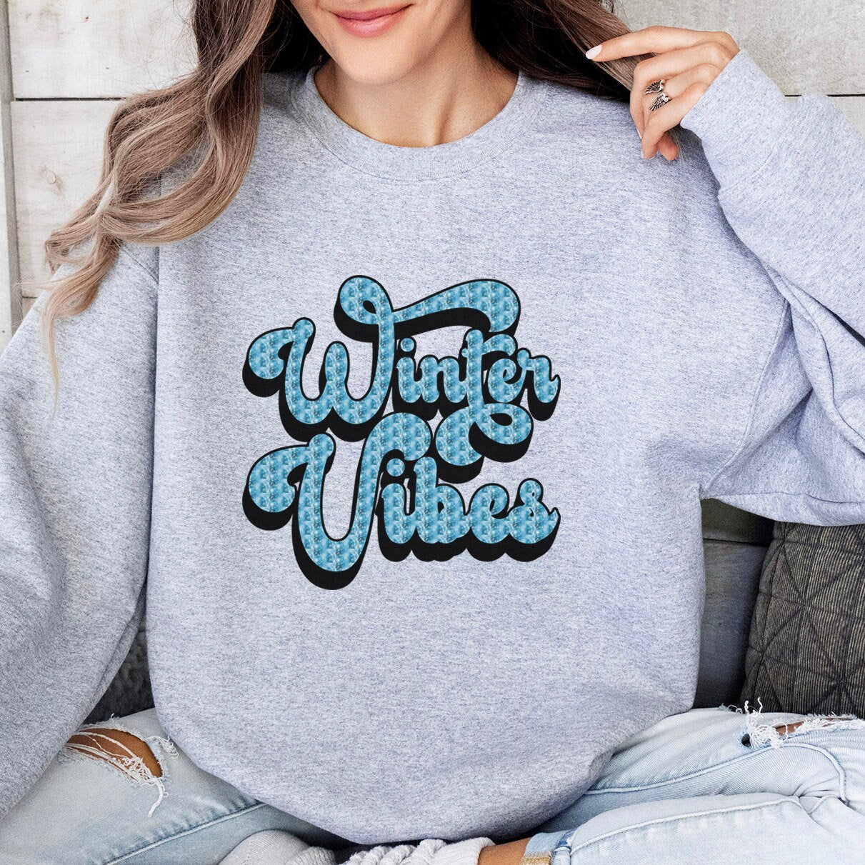 Sweat-shirt rétro Winter Vibes, sweat-shirt cadeau inspirant, sweat-shirt cadeau de vacances, sweat-shirt cadeau unisexe, cadeau pour elle et lui