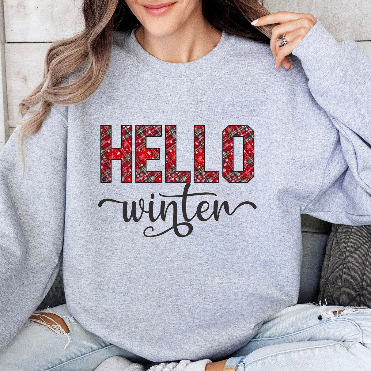 Hello Winter Sweatshirt, Winter Season Gift Sweatshirt, Christmas Gift Holidays Shirt, Winter Holidays Xmas Unisex Gift Sweatshirt