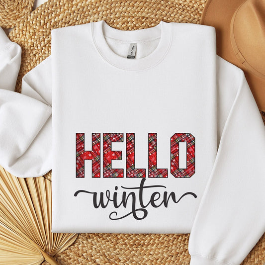 Hello Winter Sweatshirt, Winter Season Gift Sweatshirt, Christmas Gift Holidays Shirt, Winter Holidays Xmas Unisex Gift Sweatshirt