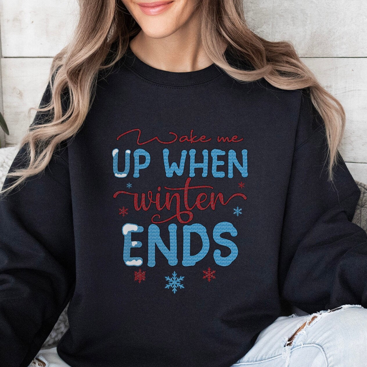 Wake Me Up When Winter Ends Funny Sweatshirt, Long Sleeve Christmas Gift Shirt, Winter Holidays Xmas Unisex Gift Sweatshirt