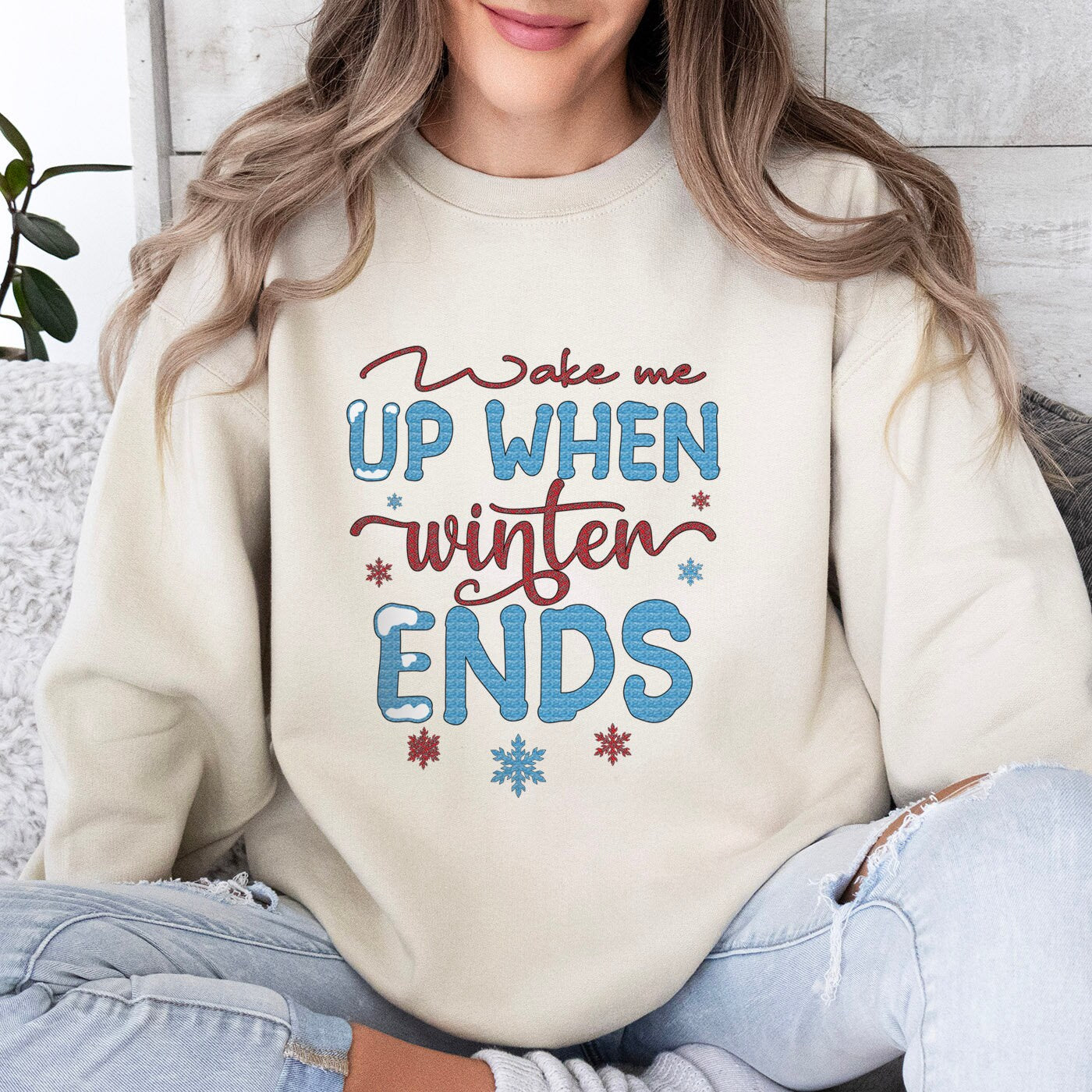 Wake Me Up When Winter Ends Funny Sweatshirt, Long Sleeve Christmas Gift Shirt, Winter Holidays Xmas Unisex Gift Sweatshirt