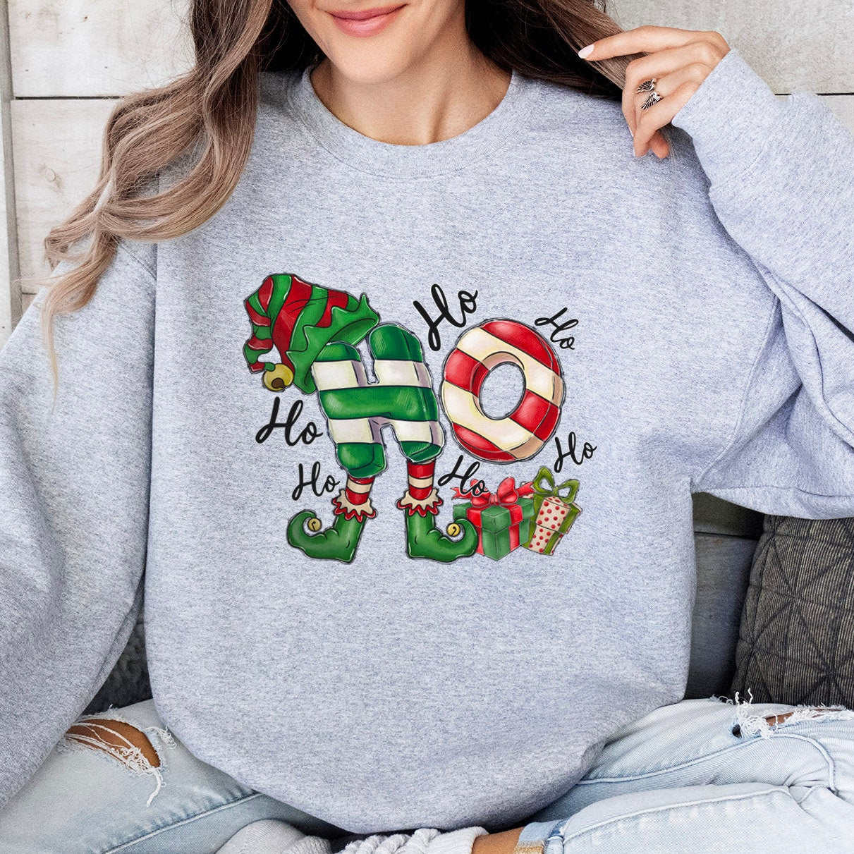 Ho Ho Ho Elf Christmas Sweatshirt, Christmas Santa Gift Shirt, Winter Elf Holidays Xmas Unisex Gift Sweatshirt, Gift for Her, Gift for Him