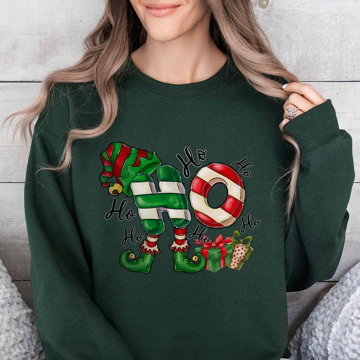 Ho Ho Ho Elf Christmas Sweatshirt, Christmas Santa Gift Shirt, Winter Elf Holidays Xmas Unisex Gift Sweatshirt, Gift for Her, Gift for Him