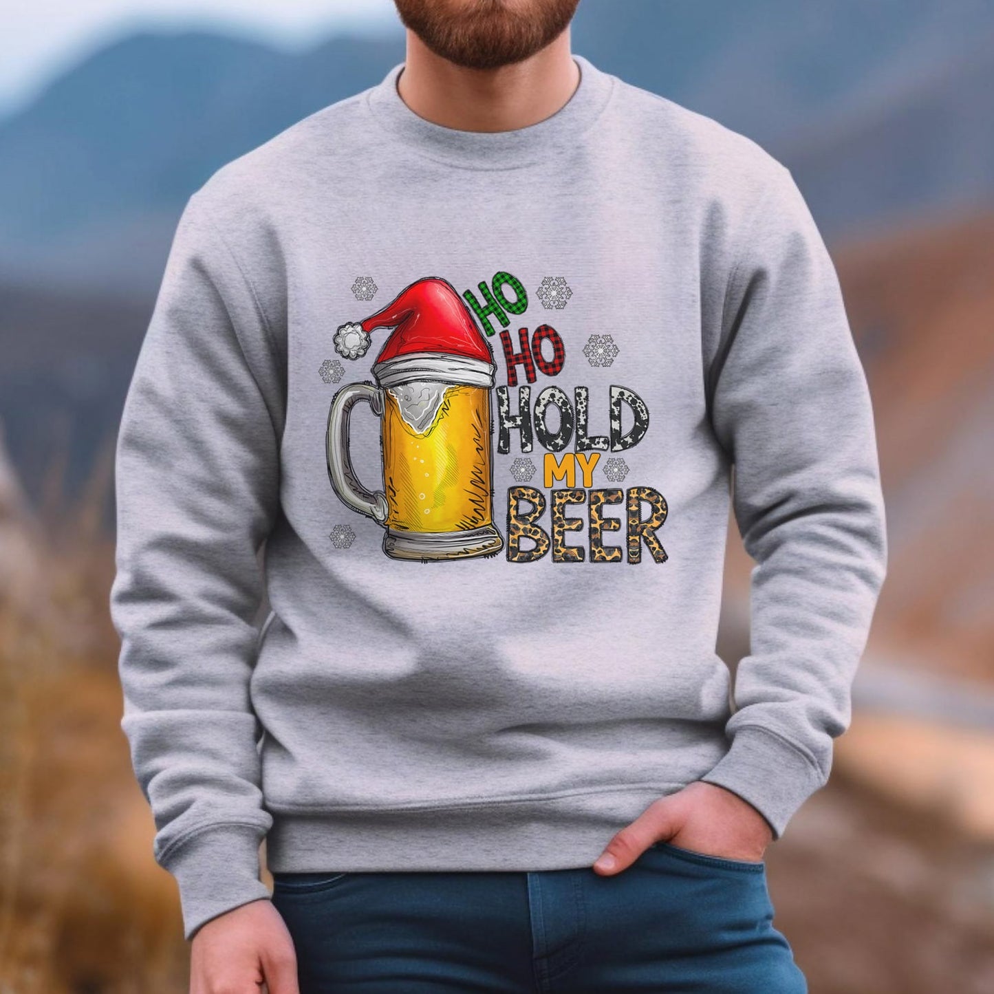 Ho Ho Hold my Beer Christmas Santa Sweatshirt, Funny Christmas Gift Shirt, Holidays Xmas Unisex Gift Sweatshirt, Gift for Her, Gift for Him