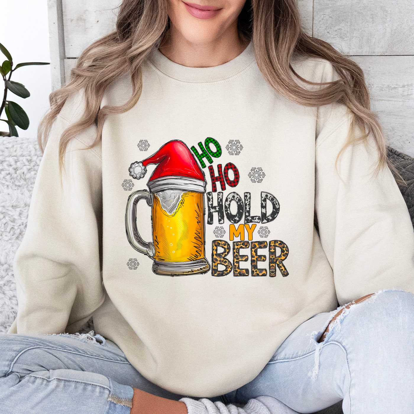 Ho Ho Hold my Beer Christmas Santa Sweatshirt, Funny Christmas Gift Shirt, Holidays Xmas Unisex Gift Sweatshirt, Gift for Her, Gift for Him