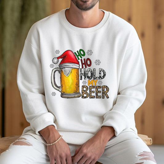 Ho Ho Hold my Beer Christmas Santa Sweatshirt, Funny Christmas Gift Shirt, Holidays Xmas Unisex Gift Sweatshirt, Gift for Her, Gift for Him