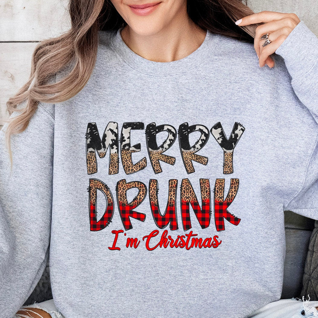 Merry Christmas Sweatshirt, Funny Drinking Drunk Christmas Gift Shirt, Holidays Xmas Unisex Gift Sweatshirt, Gift for Her, Gift for Him