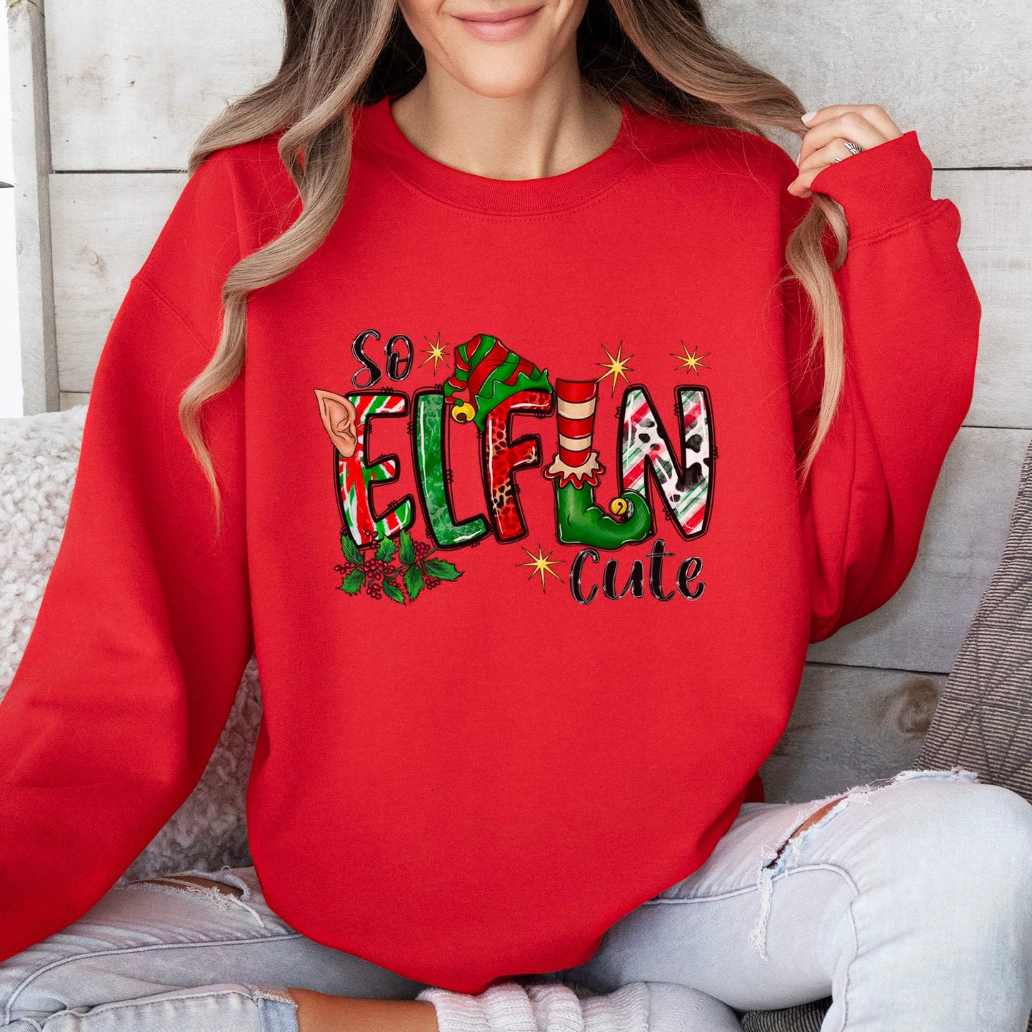 Cute Christmas Elf Sweatshirt, So Elfin Cute Funny Christmas Gift Shirt, Holidays Xmas Unisex Gift Sweatshirt, Gift for Her, Gift for Him