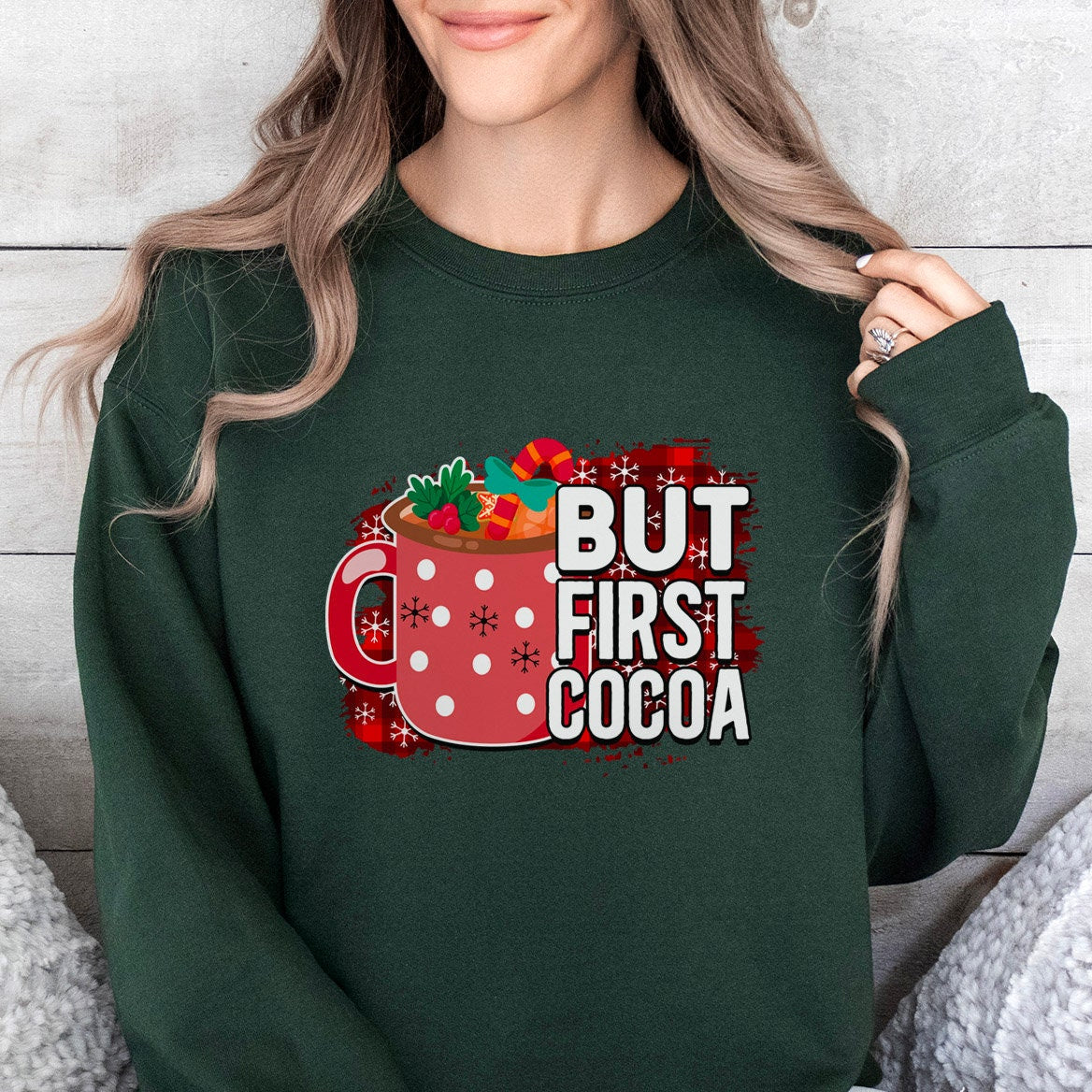 But First Cocoa Funny Christmas Long Sleeves Sweatshirt, Holidays Xmas Gift Sweatshirt, Winter Unisex Sweatshirt, Gift for Him, Gift for Her