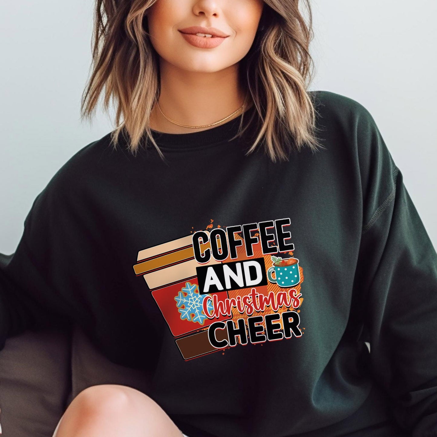 Sweat-shirt à manches longues avec inscription « Café et joie de Noël », cadeau de Noël pour les vacances d'hiver, sweat-shirt unisexe d'hiver, cadeau pour elle