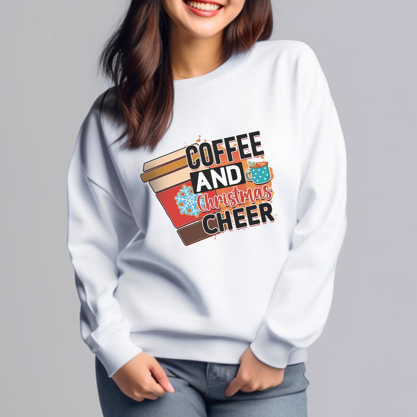 Coffee and Christmas Cheer Long Sleeves Sweatshirt, Holidays Winter Xmas Gift Sweatshirt, Winter Unisex Sweatshirt, Gift for Her