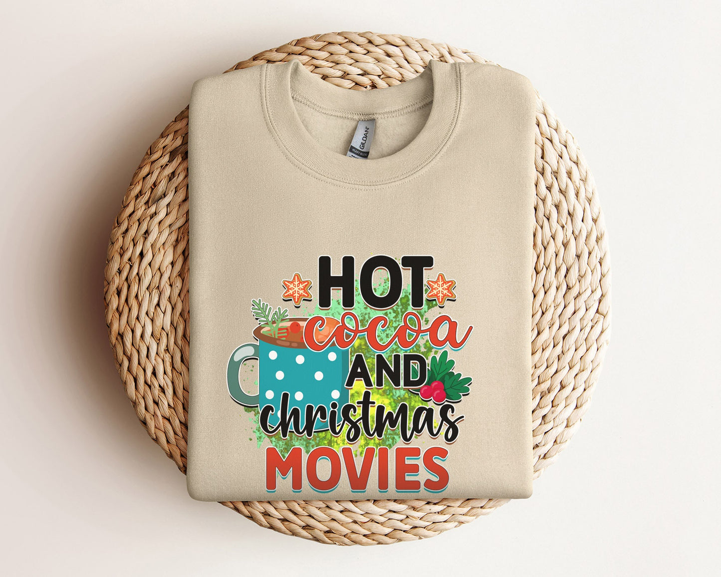 Hot Cocoa and Christmas Movies Long Sleeves Sweatshirt, Funny Coffee Shirt, Holidays Winter Xmas Gift Sweatshirt, Winter Unisex Sweatshirt