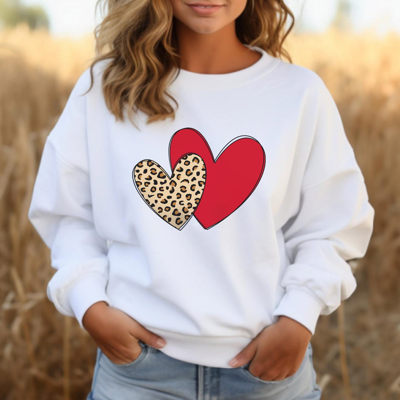 Valentine Hearts Sweatshirt, Leopard Print Valentines Day Gift Shirt, Valentines Day Shirts For Woman, Heart Valentines Day Shirt