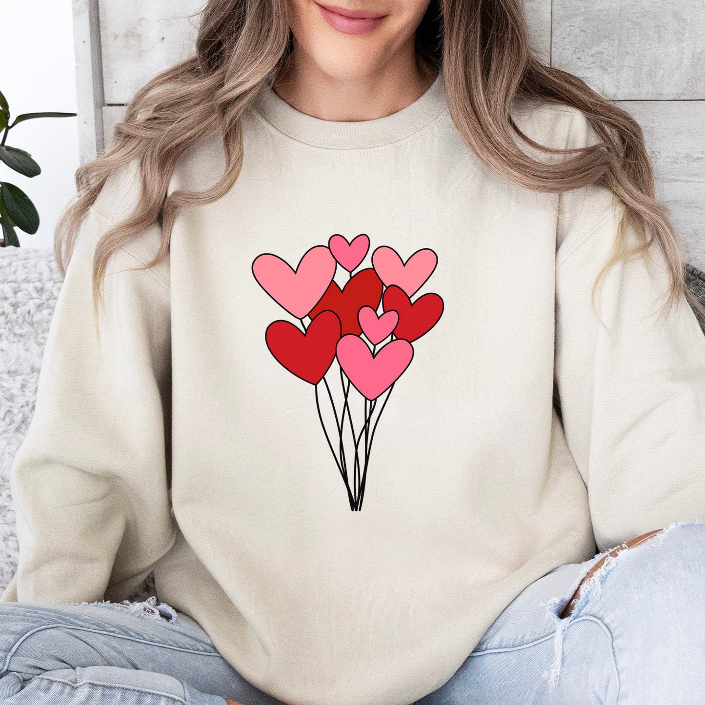 Heart Balloons Sweatshirt, Valentines Day Gift Shirt with Hearts, Valentines Day Shirts For Woman, Heart Valentines Day Shirt, Gift for Her