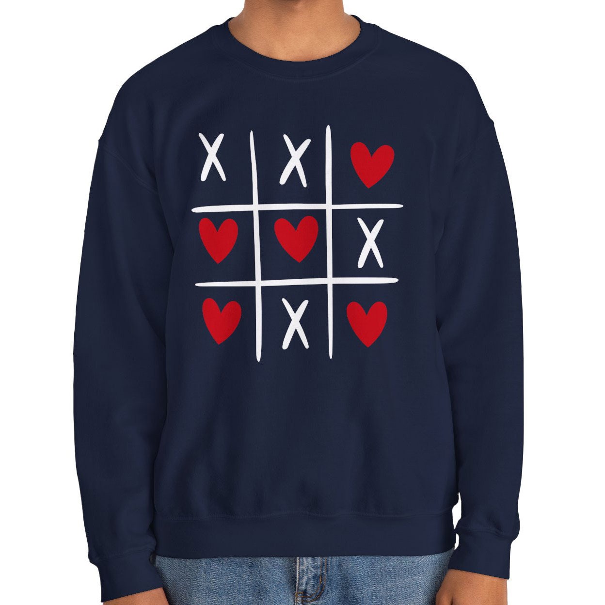 Tic tac toe Valentine Hearts Sweatshirt, Valentines Day Gift Long Sleeves Shirt, Shirt with Hearts for Valentines Day, Gift for Her