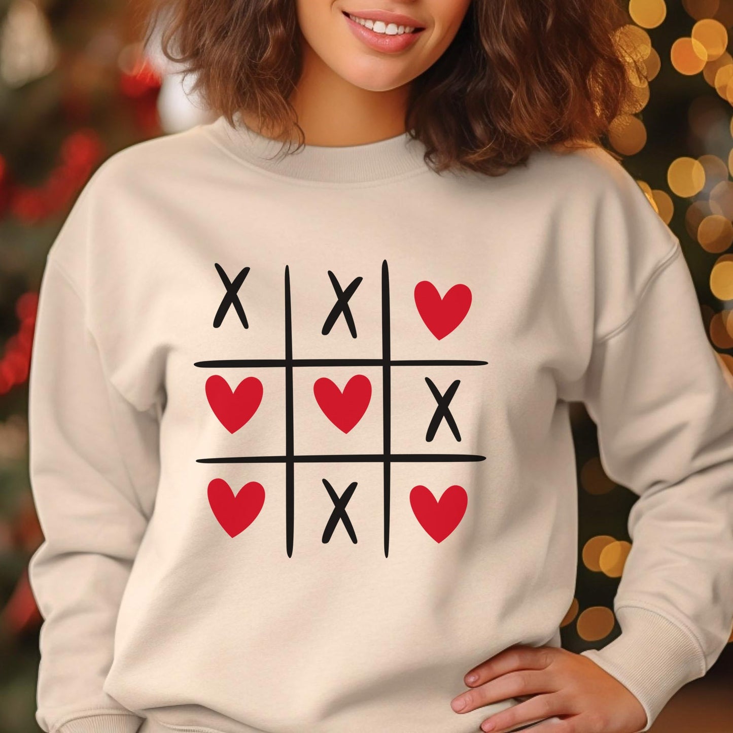 Tic tac toe Valentine Hearts Sweatshirt, Valentines Day Gift Long Sleeves Shirt, Shirt with Hearts for Valentines Day, Gift for Her