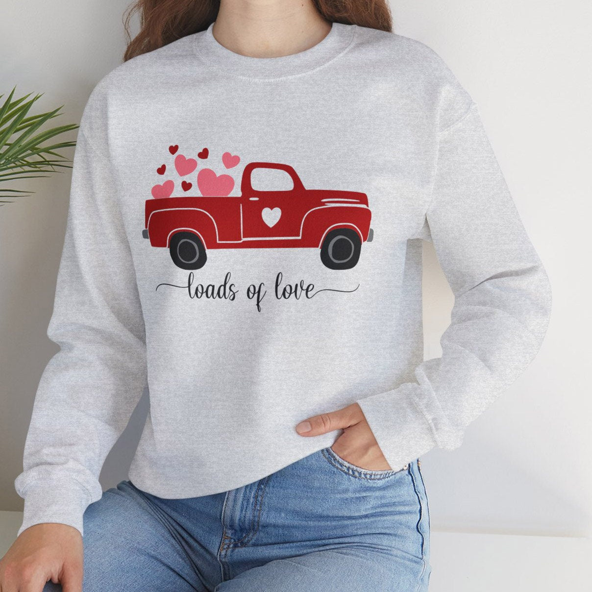 Love Truck Valentine Hearts Sweatshirt, Valentines Day Gift Long Sleeve Shirt, Valentines Day Shirts for Woman, Funny Valentines Day Shirt