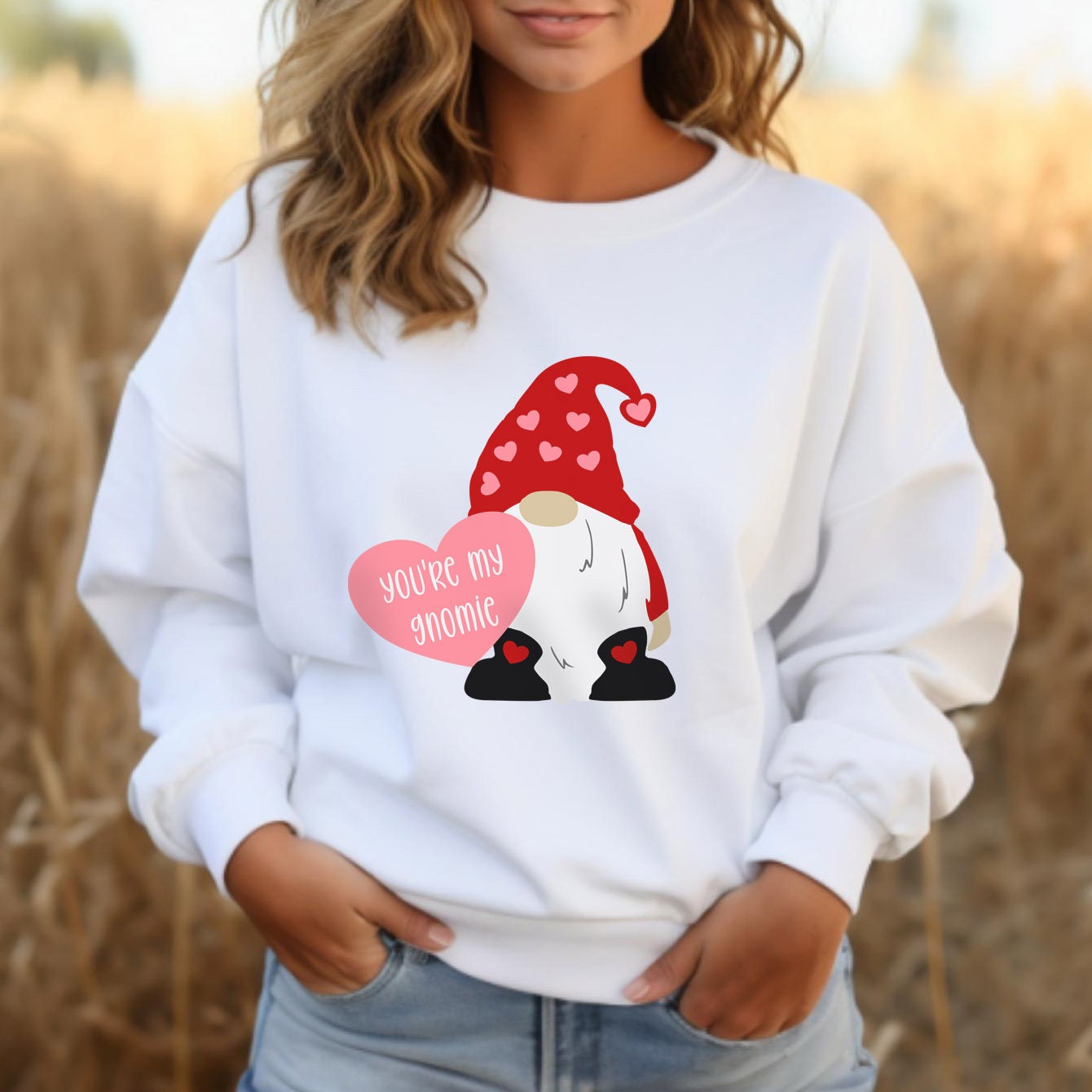 Valentine Gnome with Heart Sweatshirt, Valentines Day Gift Shirt, Valentines Day Shirts For Woman, Valentines Day Long Sleeves Shirt