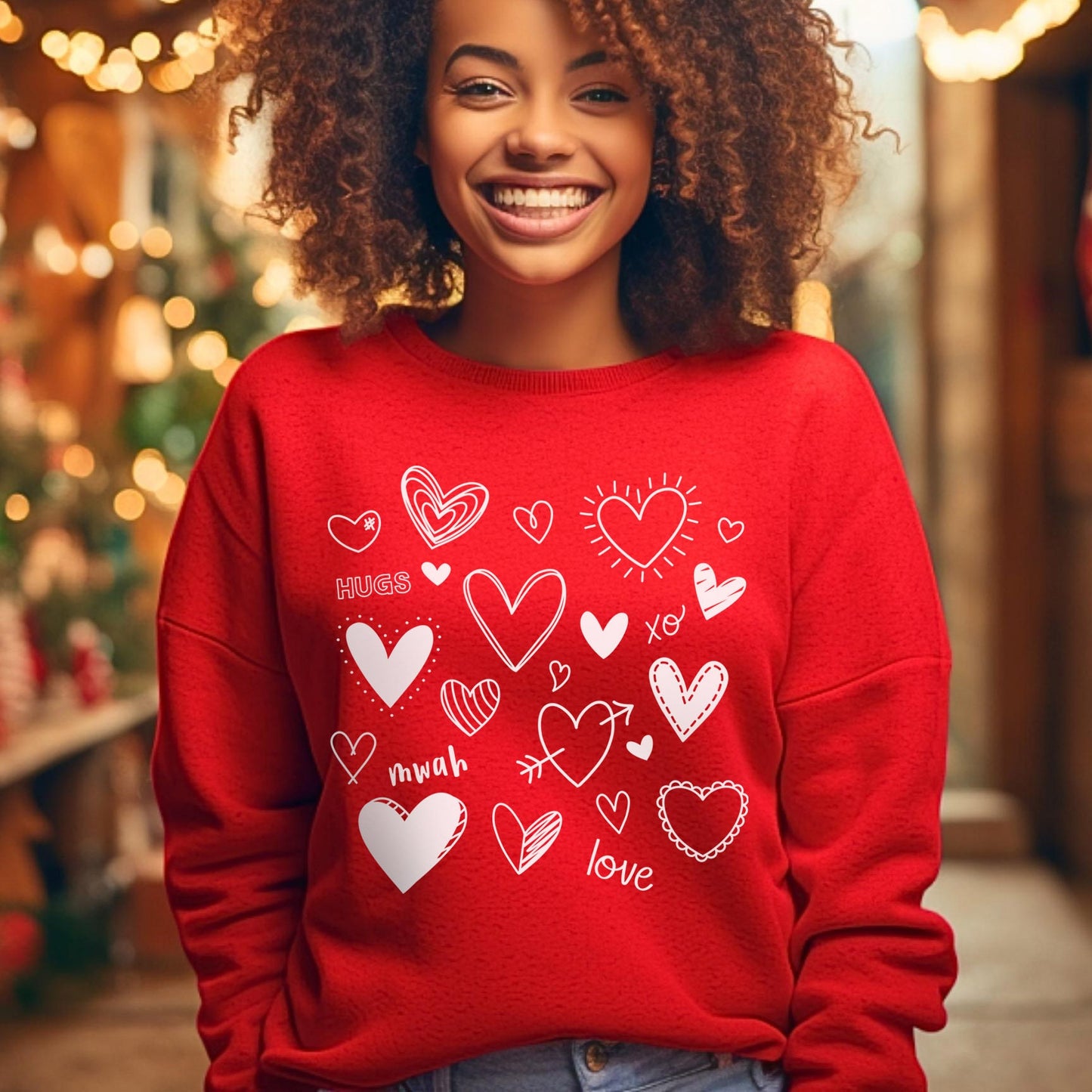 Love Hearts Collage Valentine Sweatshirt, Valentines Day Long Sleeves Love Shirt with Hearts, Love Shirt for Valentines Day, Gift for Her