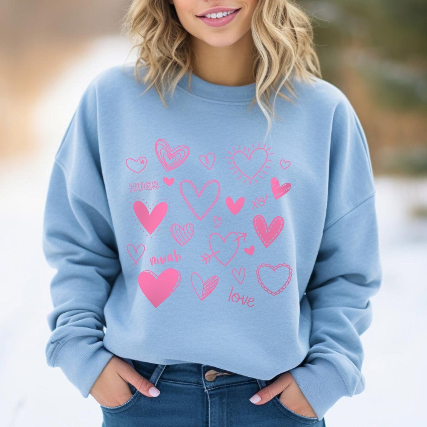 Love Hearts Collage Valentine Sweatshirt, Valentines Day Long Sleeves Love Shirt with Hearts, Love Shirt for Valentines Day, Gift for Her