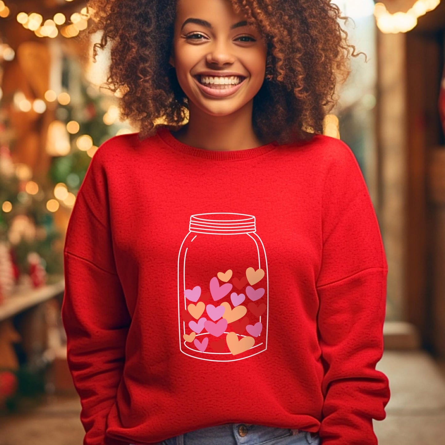 Jar with Valentine Hearts Sweatshirt, Hearts in a Jar Valentines Day Long Sleeves Love Shirt, Love Shirt for Valentines Day, Gift for Her