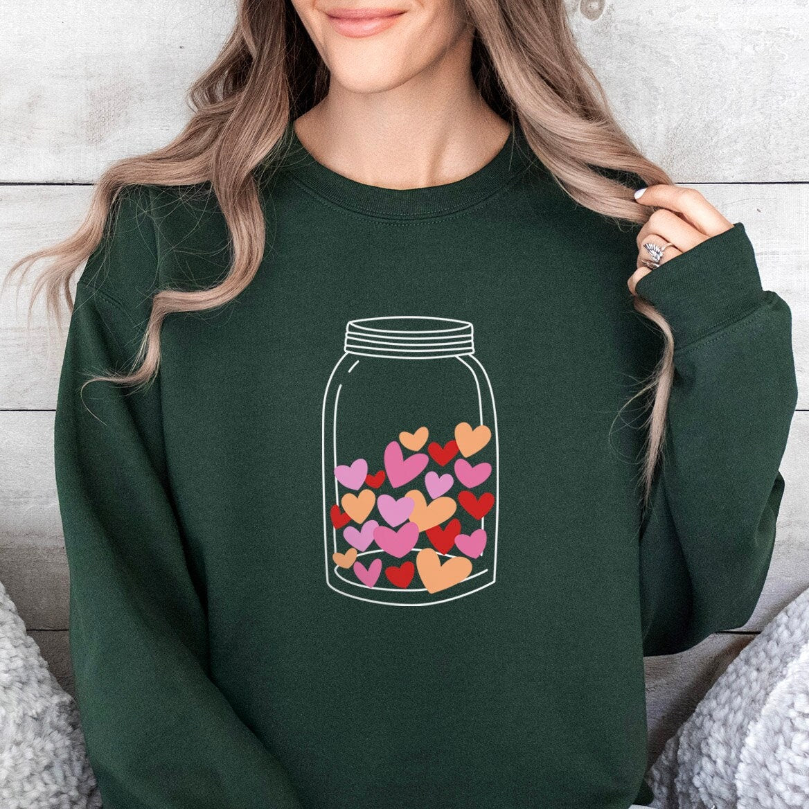 Jar with Valentine Hearts Sweatshirt, Hearts in a Jar Valentines Day Long Sleeves Love Shirt, Love Shirt for Valentines Day, Gift for Her