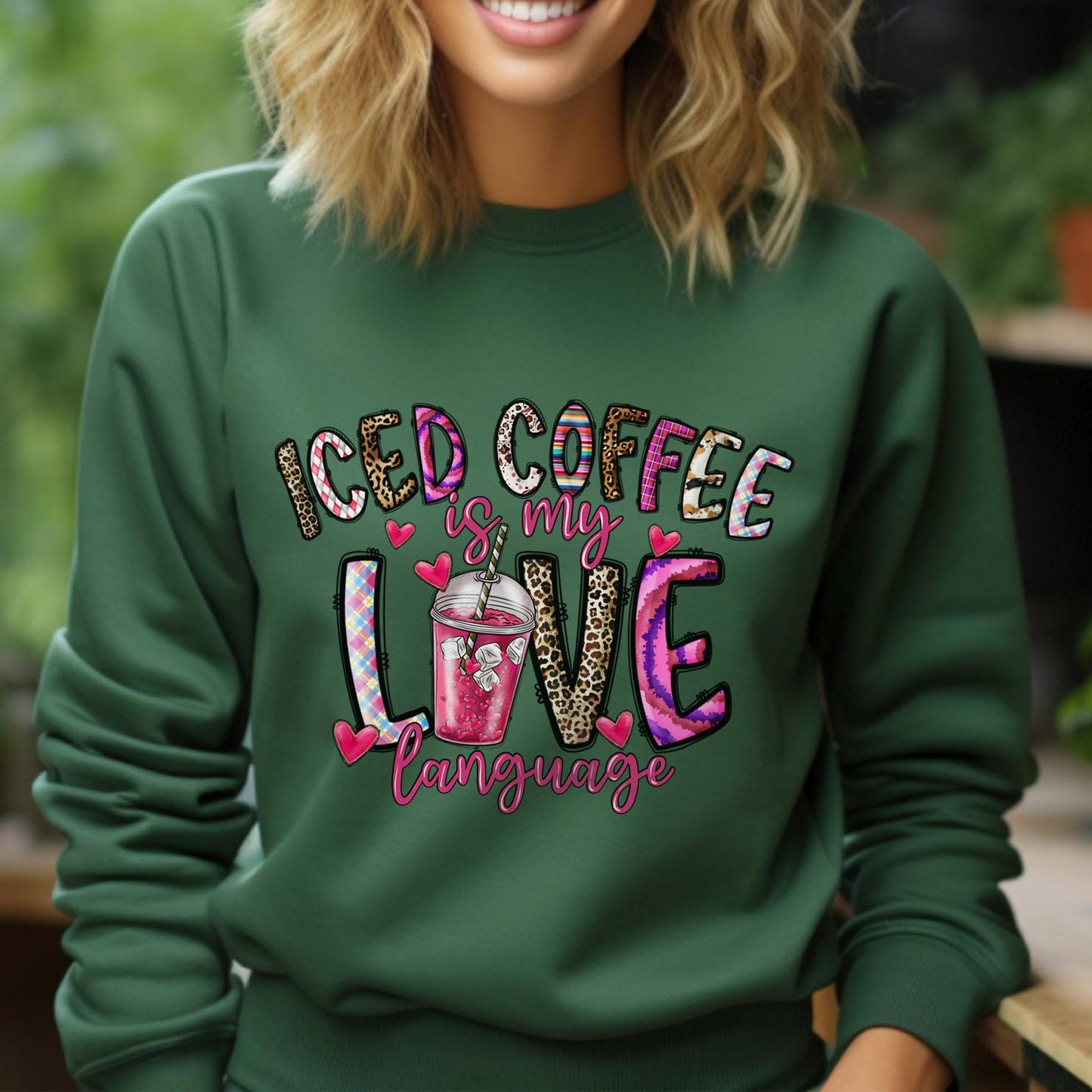 Iced Coffee is my Love Language Sweatshirt, Valentines Day Gift Long Sleeve Shirt, Funny Valentines Day Shirt, Cute Valentines Day Shirt