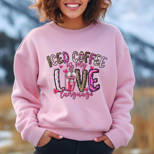 Iced Coffee is my Love Language Sweatshirt, Valentines Day Gift Long Sleeve Shirt, Funny Valentines Day Shirt, Cute Valentines Day Shirt