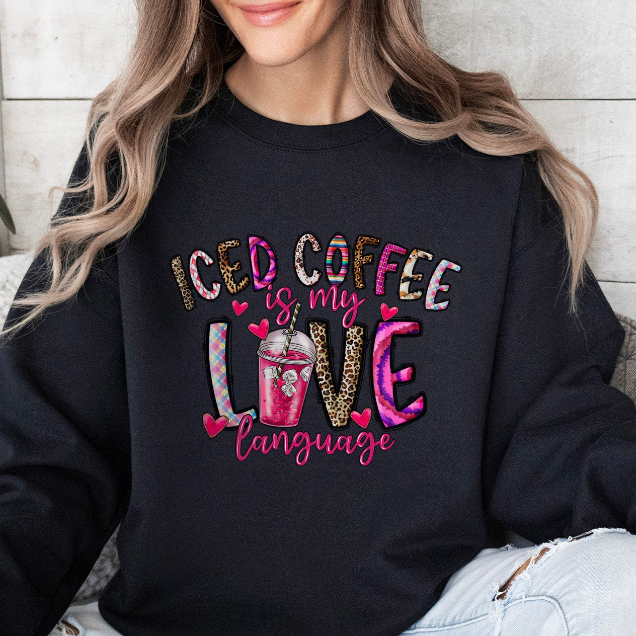 Le café glacé est mon langage d'amour, sweat-shirt à manches longues, cadeau de Saint-Valentin, chemise drôle de Saint-Valentin, chemise mignonne de Saint-Valentin